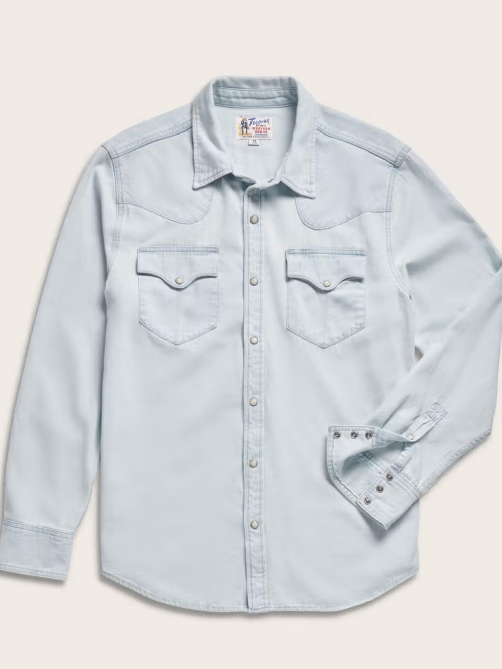 Tecovas Pale Blue Denim Western Shirt with Snap Pockets